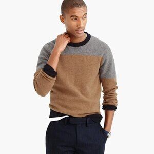 New J. Crew 100% lambs wool colorblock crew neck knit pullover grandpa sweater
